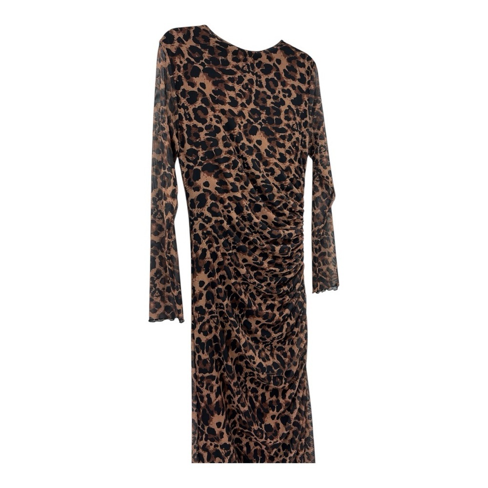 Leopard Print Long Sleeve Rushing Maxi Dress